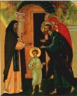 The angelic monk blesses St. Sergius, and his parents, and tells them that their son will be a great blessing for the land of Russia